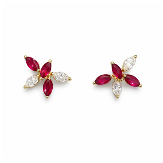 Marquise Diamond & Ruby Bloom Studs