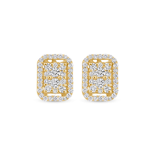 Diamond Emerald Shape Stud Earrings