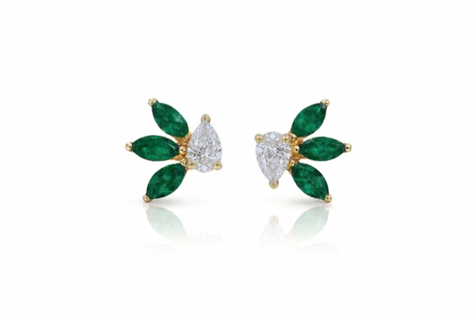 Pear Diamond & Marquise Emerald Studs