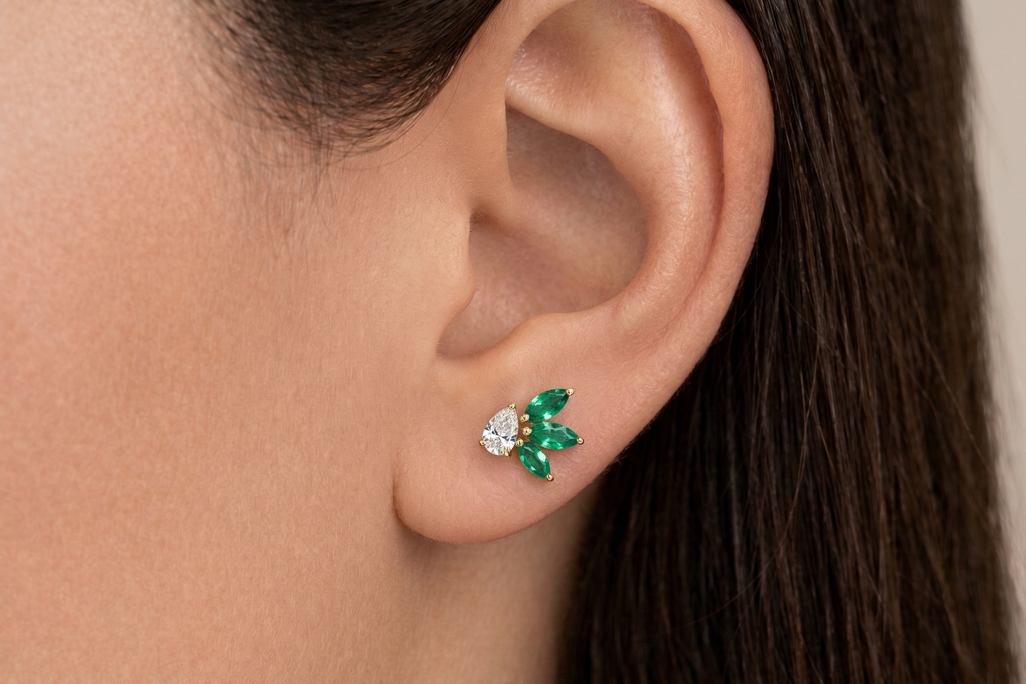 Pear Diamond & Marquise Emerald Studs