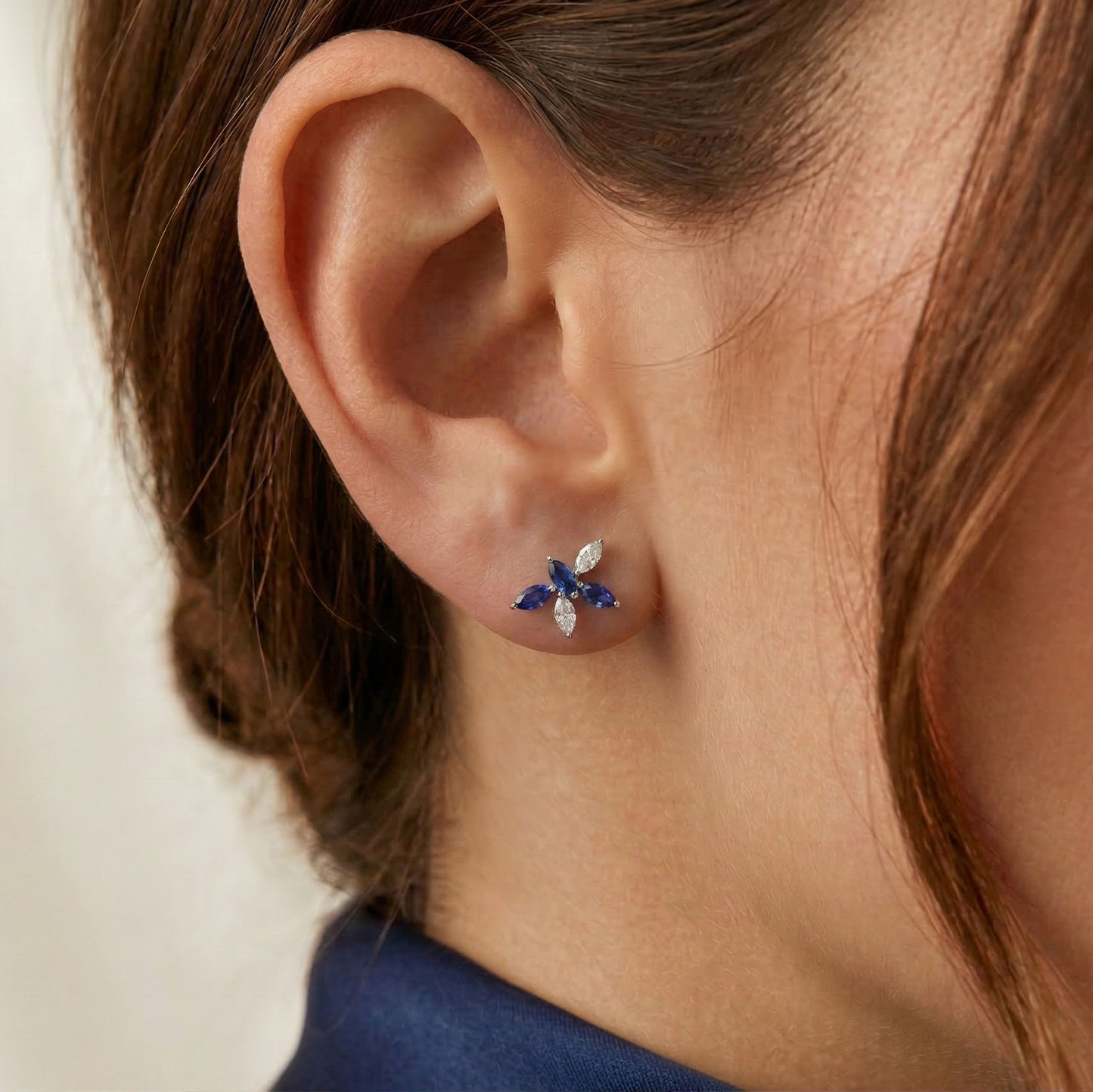 Marquise Diamond & Sapphire Bloom Studs