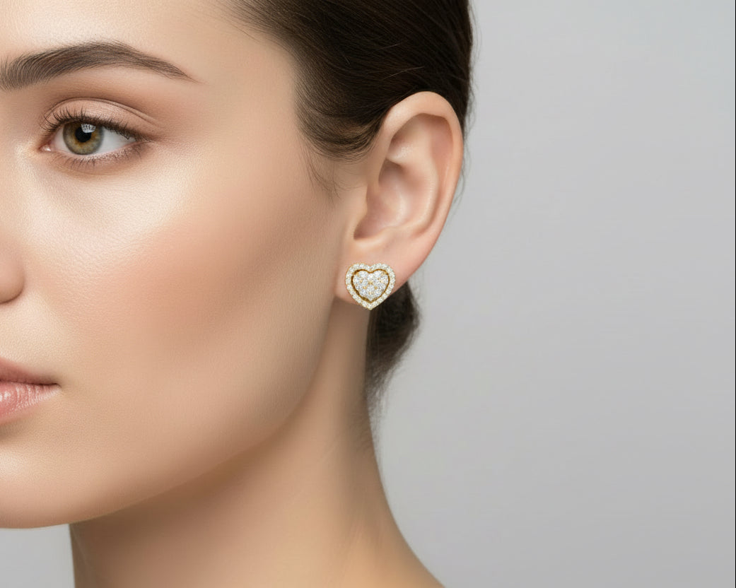 Diamond Heart Shape Stud Earrings