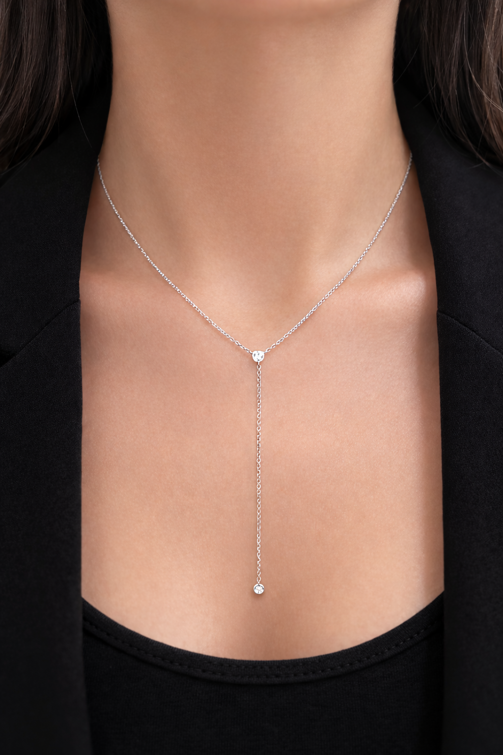 Bezel Diamond Lariat Necklace