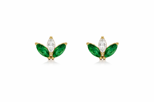 Marquise Diamond & Emerald Flower Studs