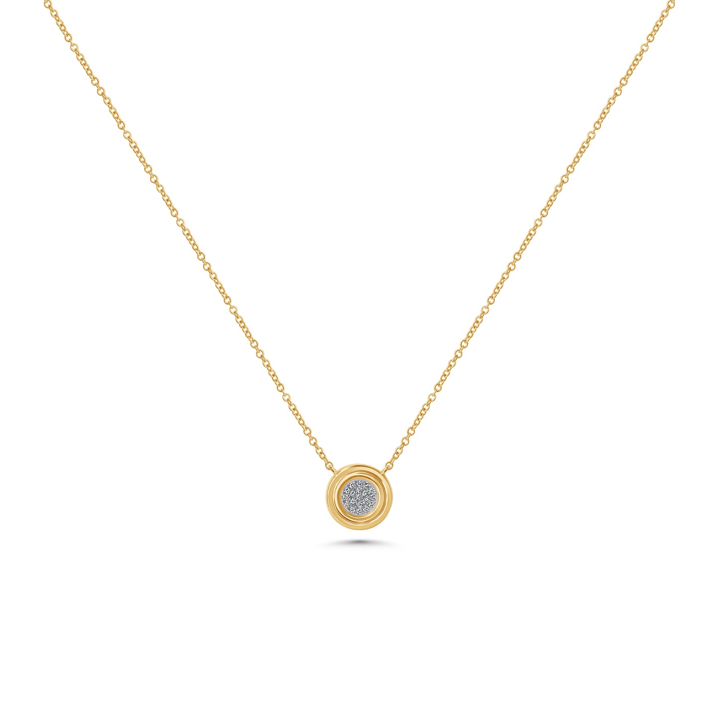 Bezeled Round Pave Pendant Necklace