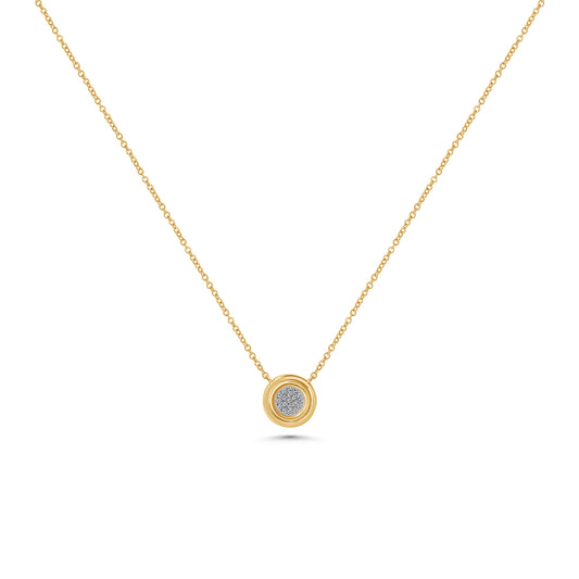 Bezeled Round Pave Pendant Necklace