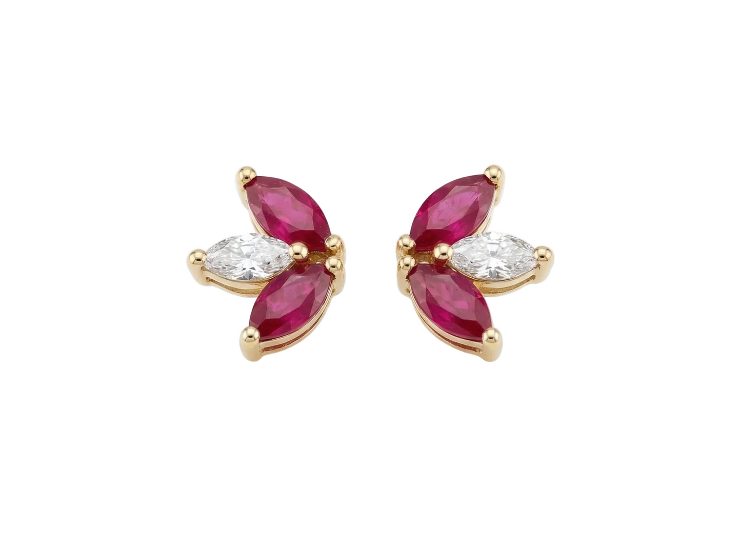 Marquise Diamond & Ruby Flower Studs