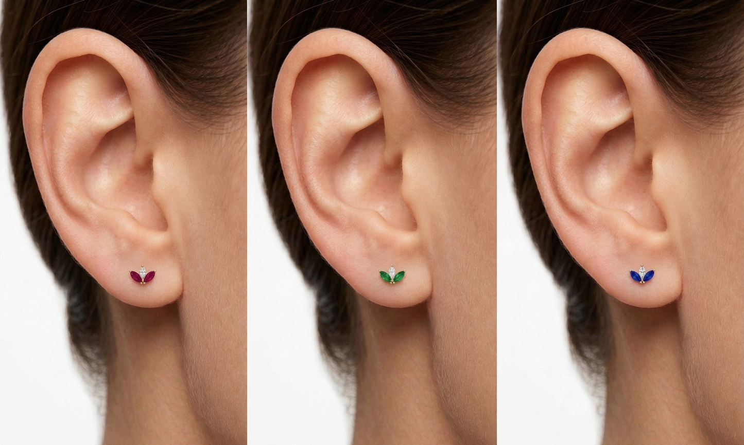 Marquise Diamond & Emerald Flower Studs