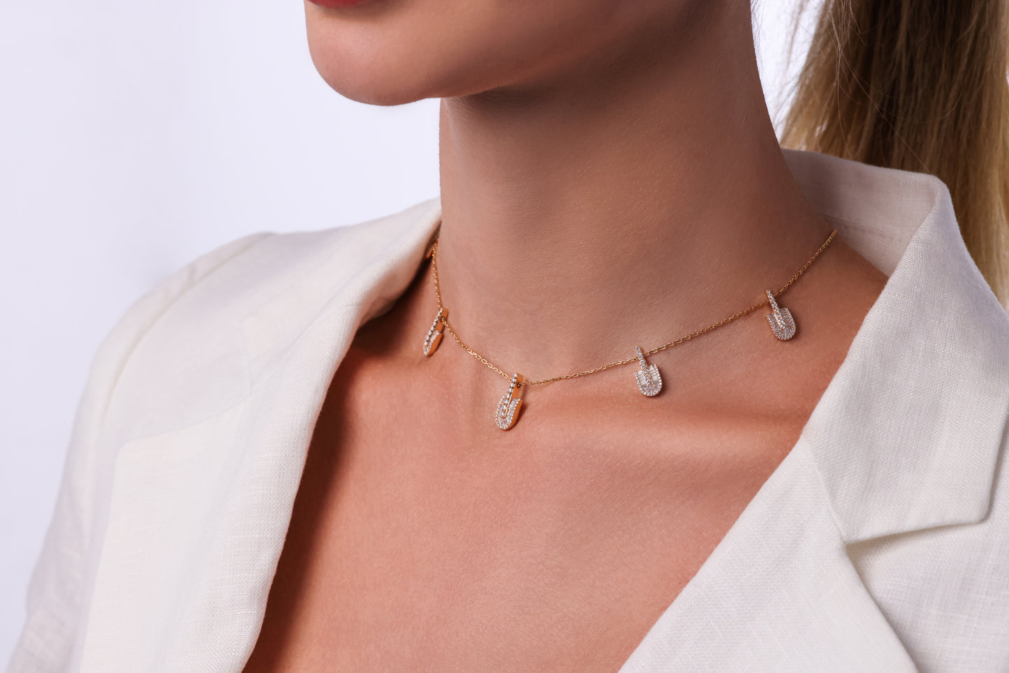 U Stacked Baguette Necklace