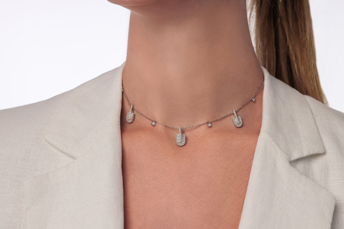 U Trio Baguette Necklace With Charms