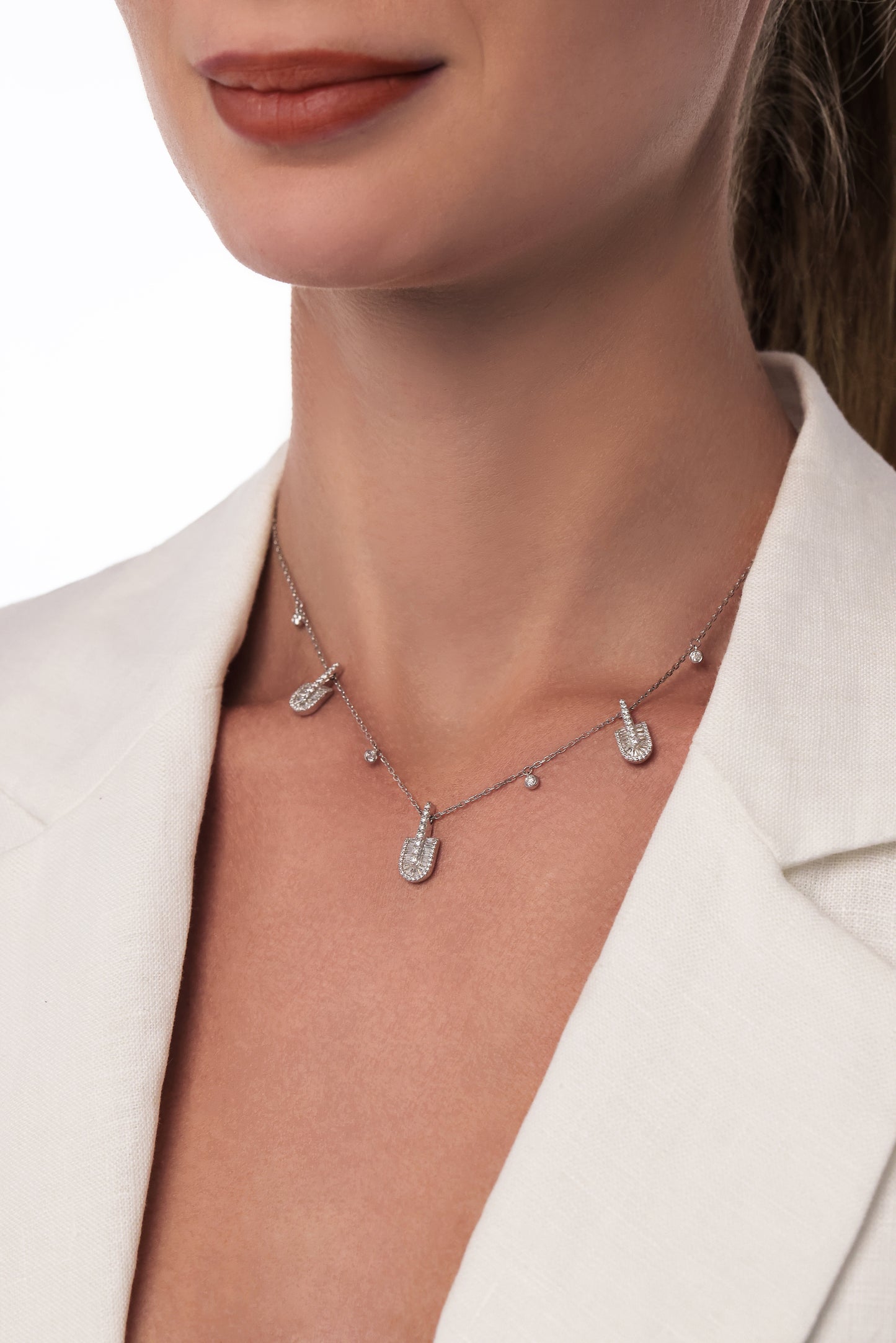 U Trio Baguette Necklace With Charms