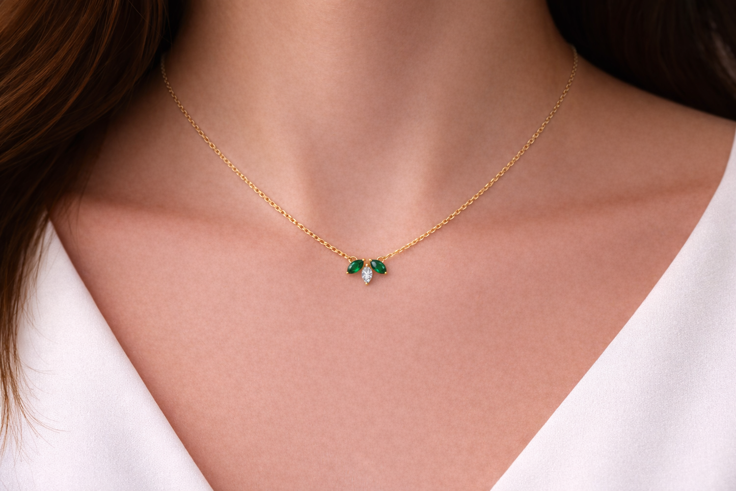 Marquise Diamond & Emerald Pendant