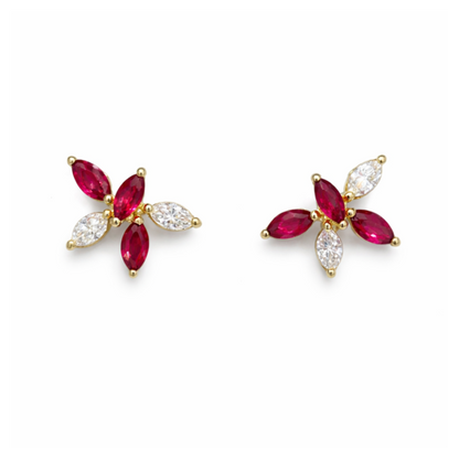Marquise Diamond & Ruby Bloom Studs
