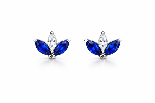 Marquise Diamond & Sapphire Flower Studs