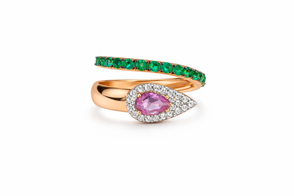 Pink Sapphire & Emerald Snake Ring