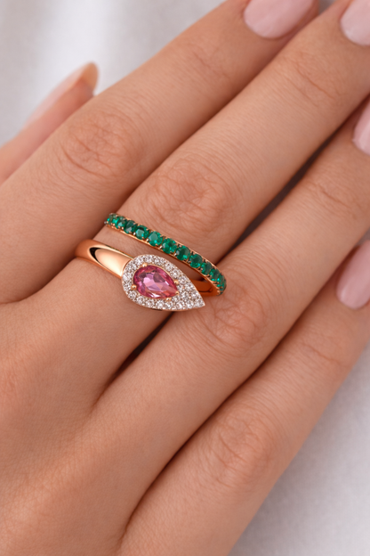 Pink Sapphire & Emerald Snake Ring