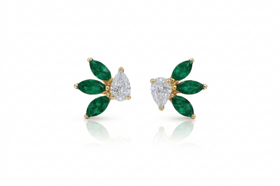 Pear Diamond & Marquise Emerald Studs