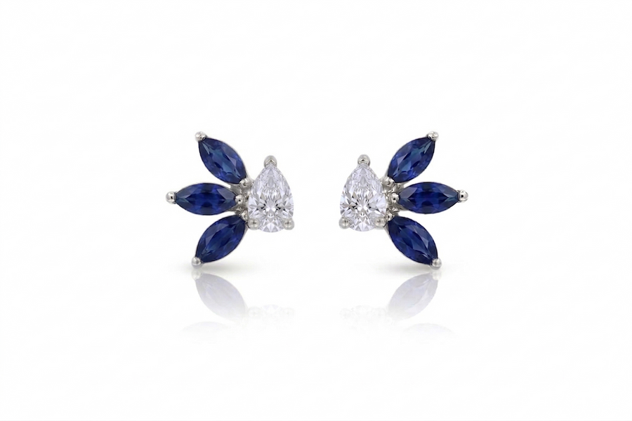 Pear Diamond & Marquise Sapphire Studs