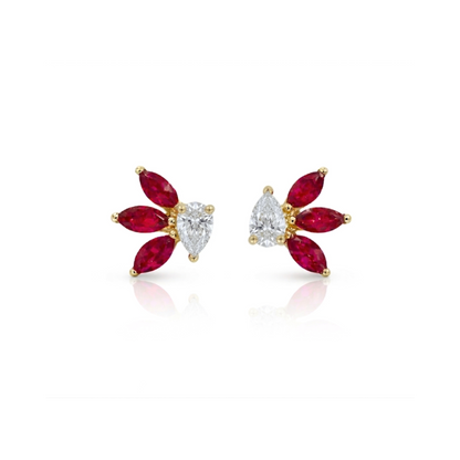 Pear Diamond & Marquise Ruby Studs