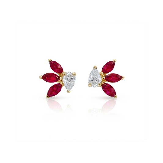 Pear Diamond & Marquise Ruby Studs