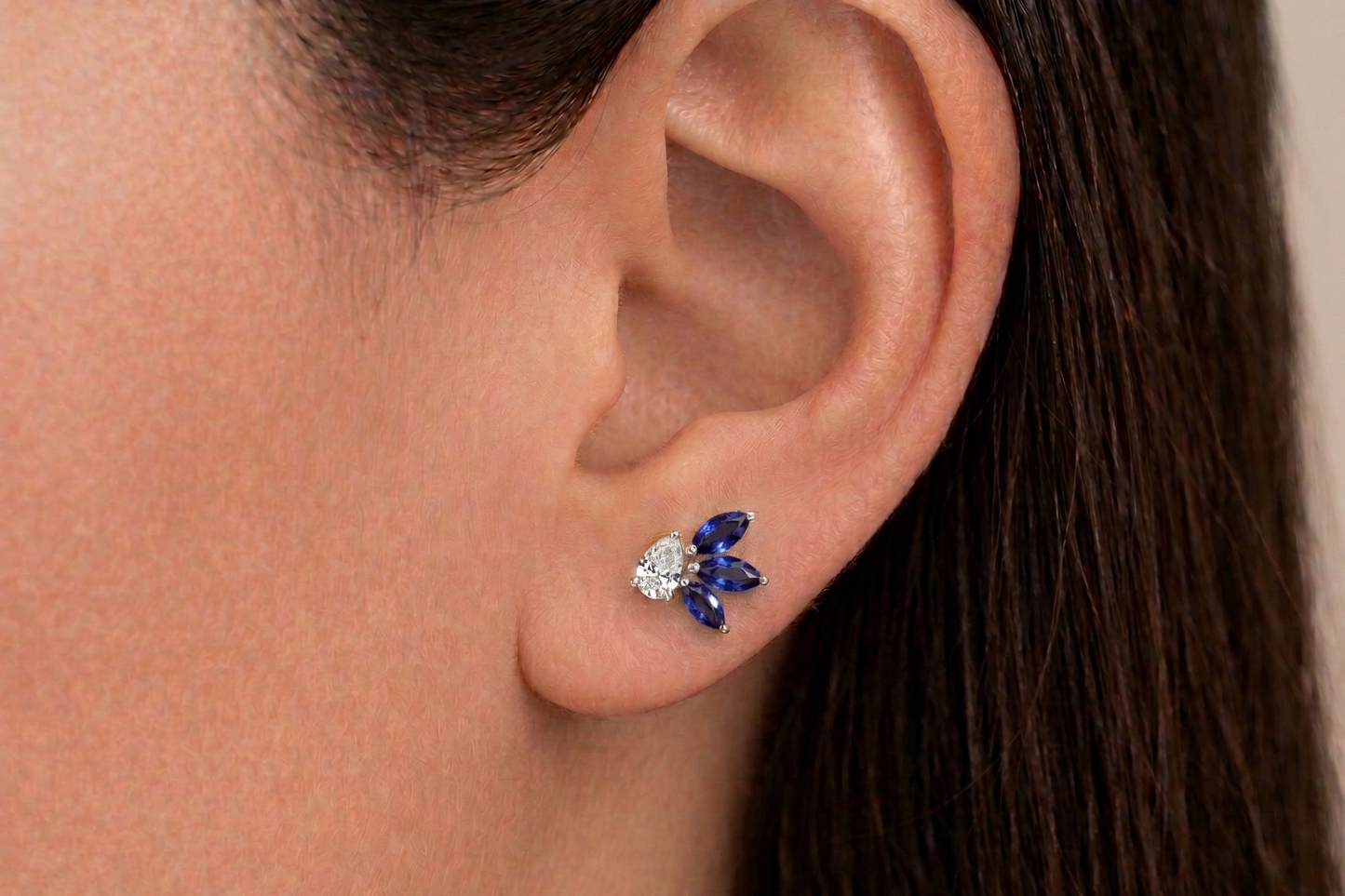 Pear Diamond & Marquise Sapphire Studs