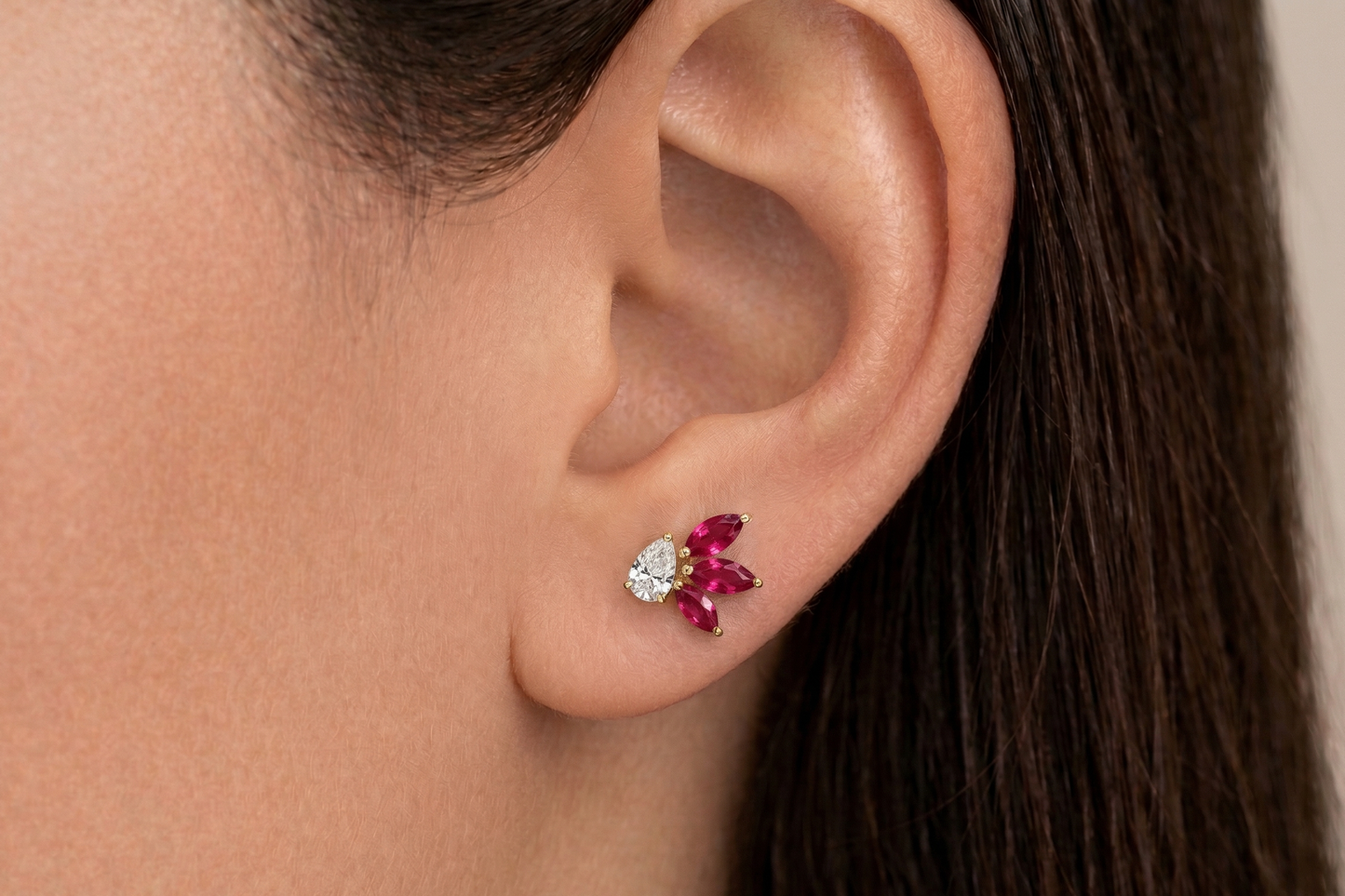 Pear Diamond & Marquise Ruby Studs