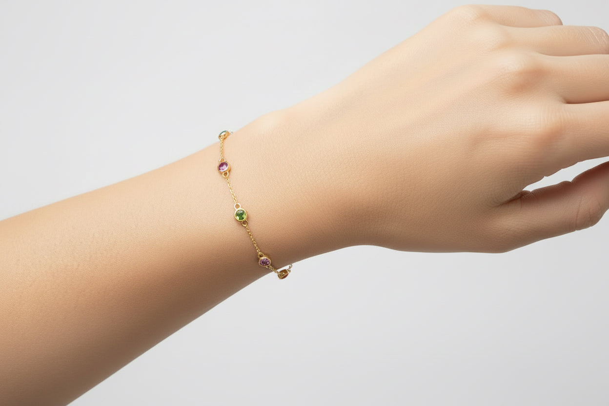 Multi-Stone Rainbow Link Bracelet
