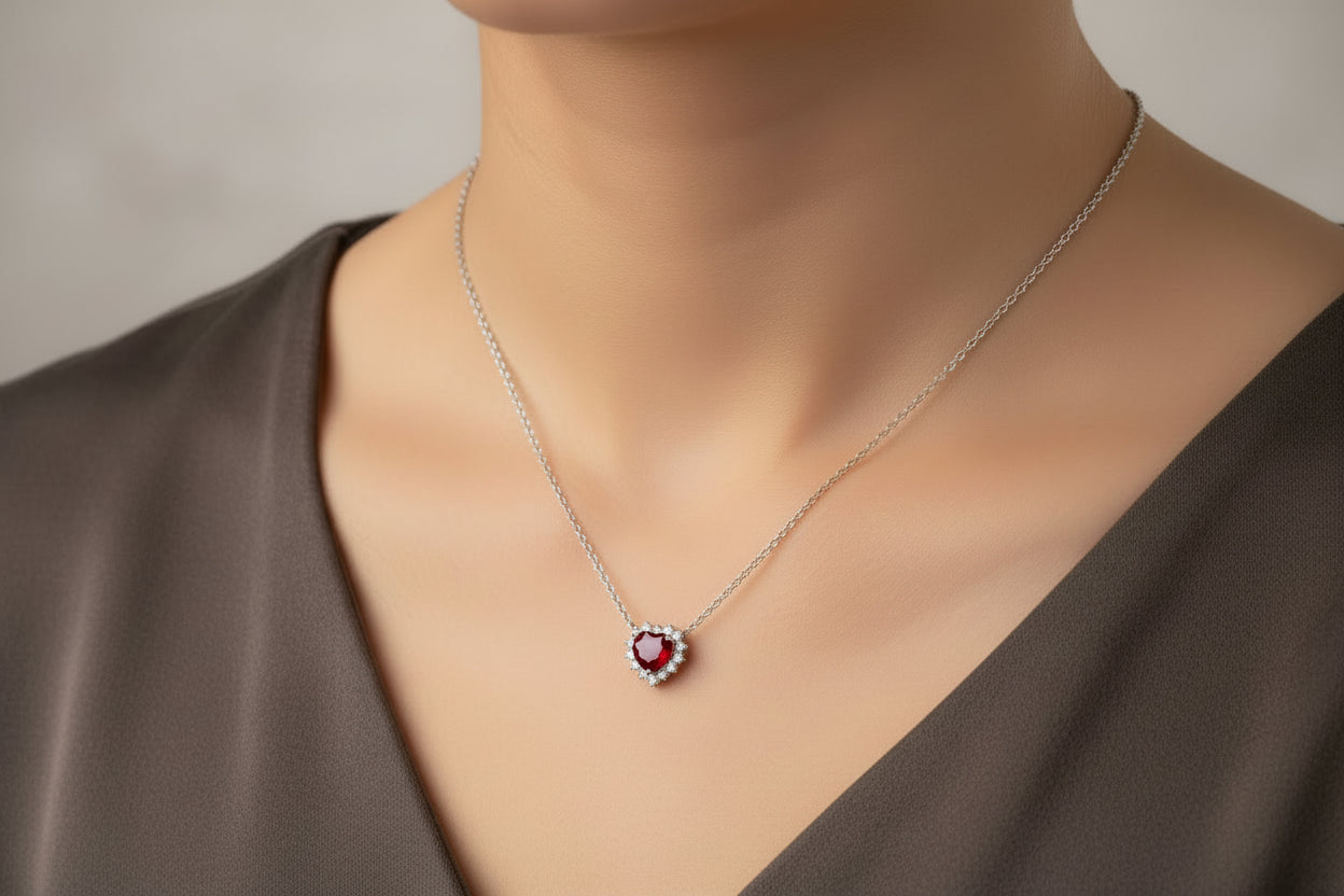 Ruby & Diamond Heart Necklace