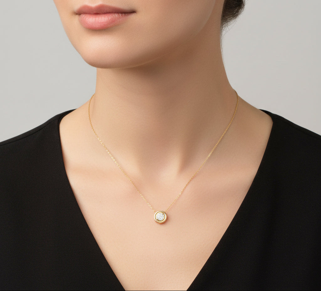 Bezel Round Pave Pendant Necklace