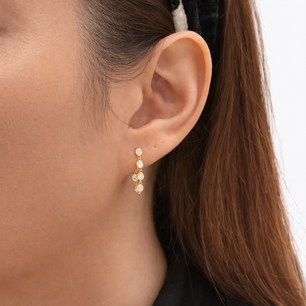 Bezel Diamond Chain Huggie Earrings