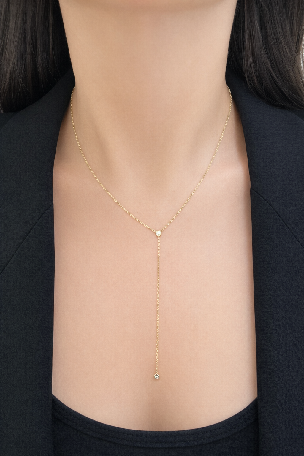 Bezel Diamond Lariat Necklace