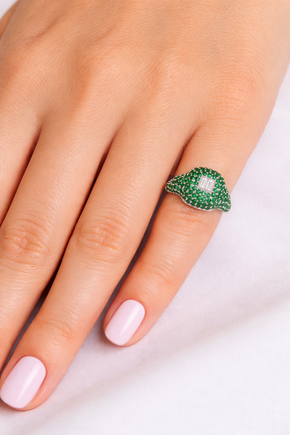 Emerald & Diamond Signet Ring