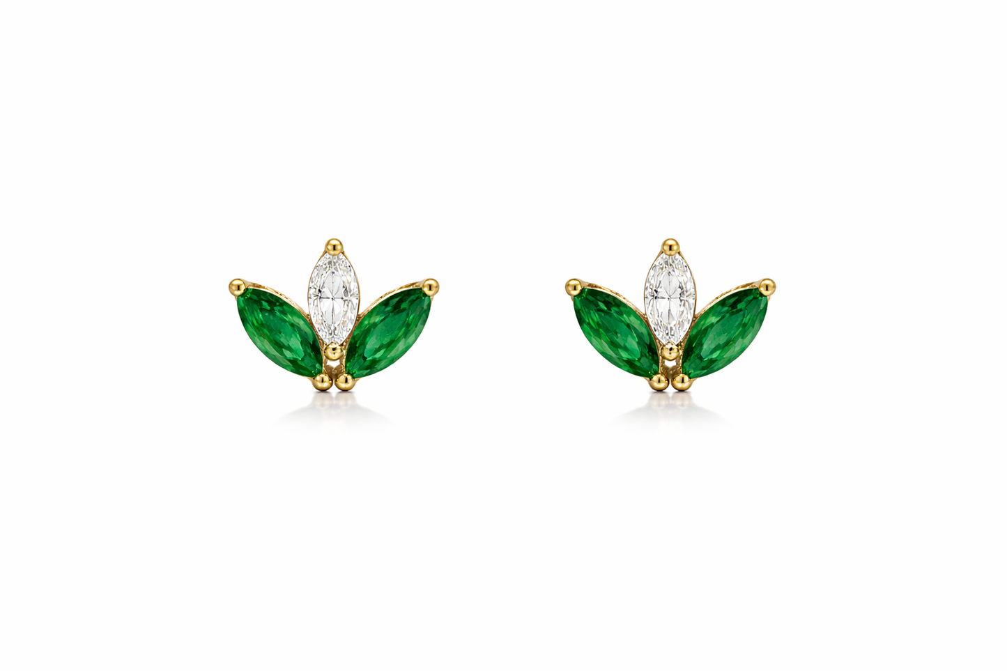 Marquise Diamond & Emerald Flower Studs