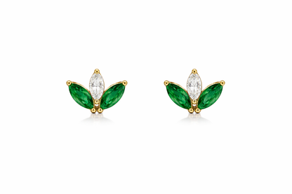 Marquise Diamond & Emerald Flower Studs