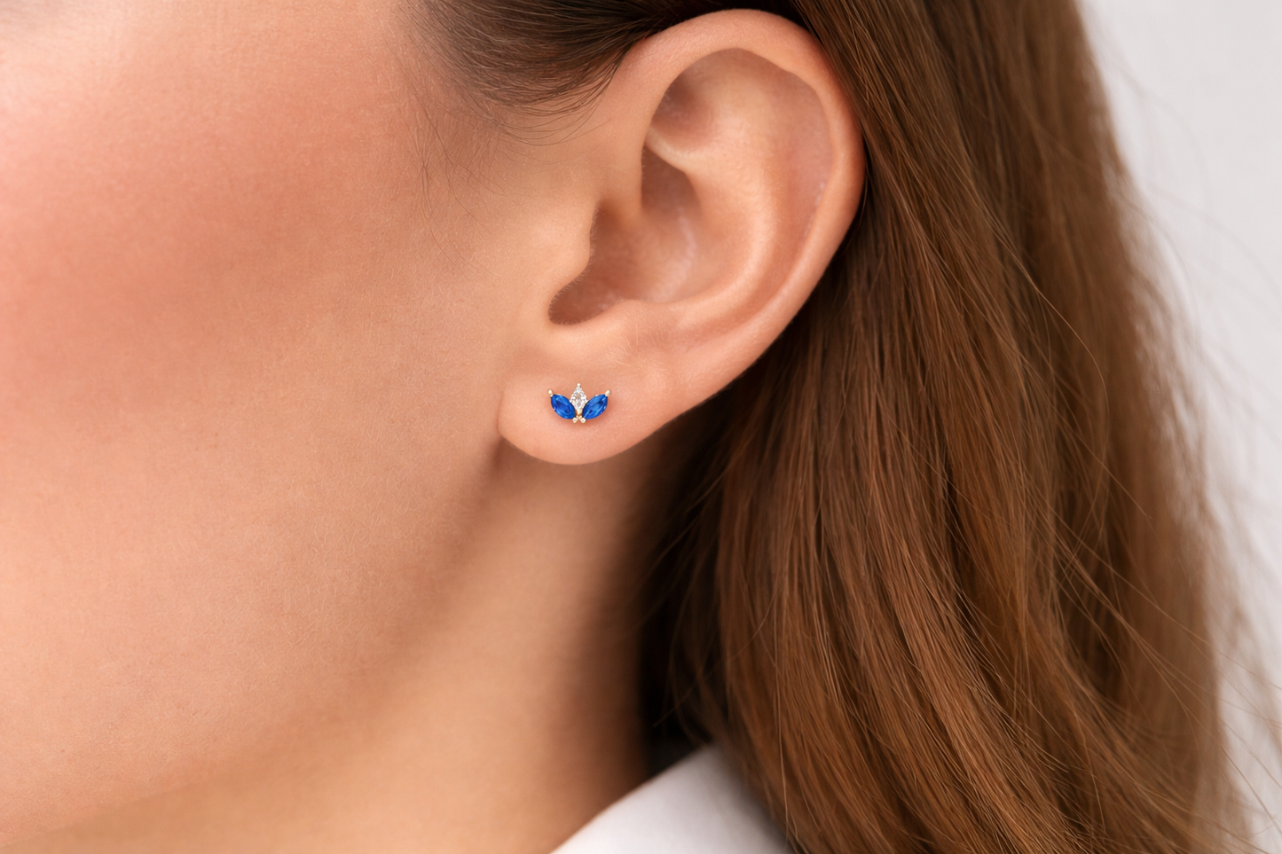Marquise Diamond & Sapphire Flower Studs