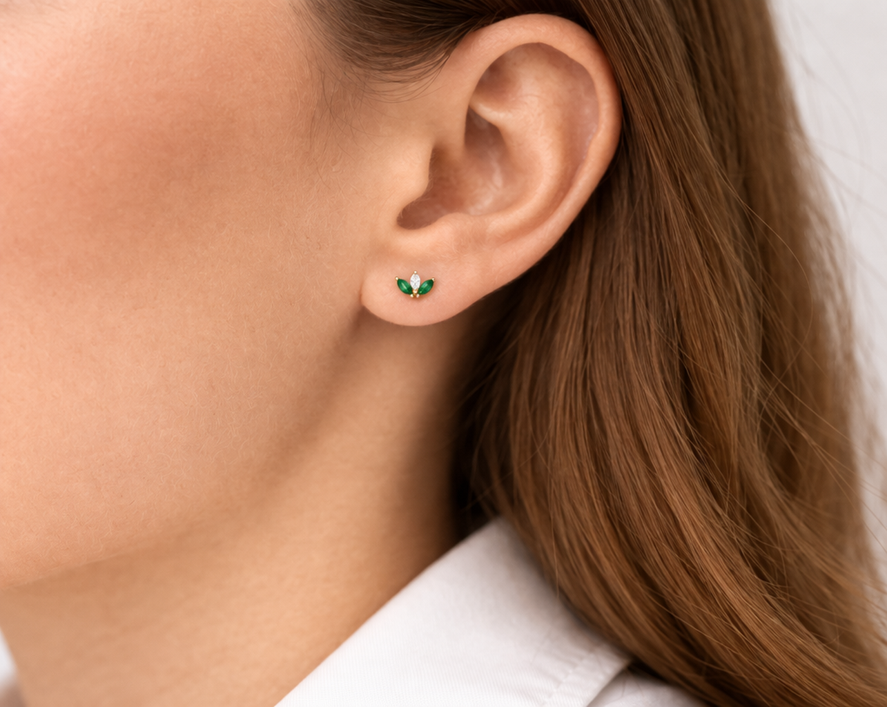 Marquise Diamond & Emerald Flower Studs