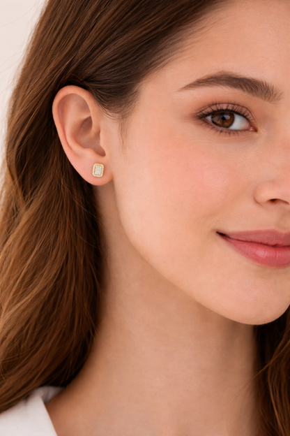 Diamond Emerald Shape Stud Earrings