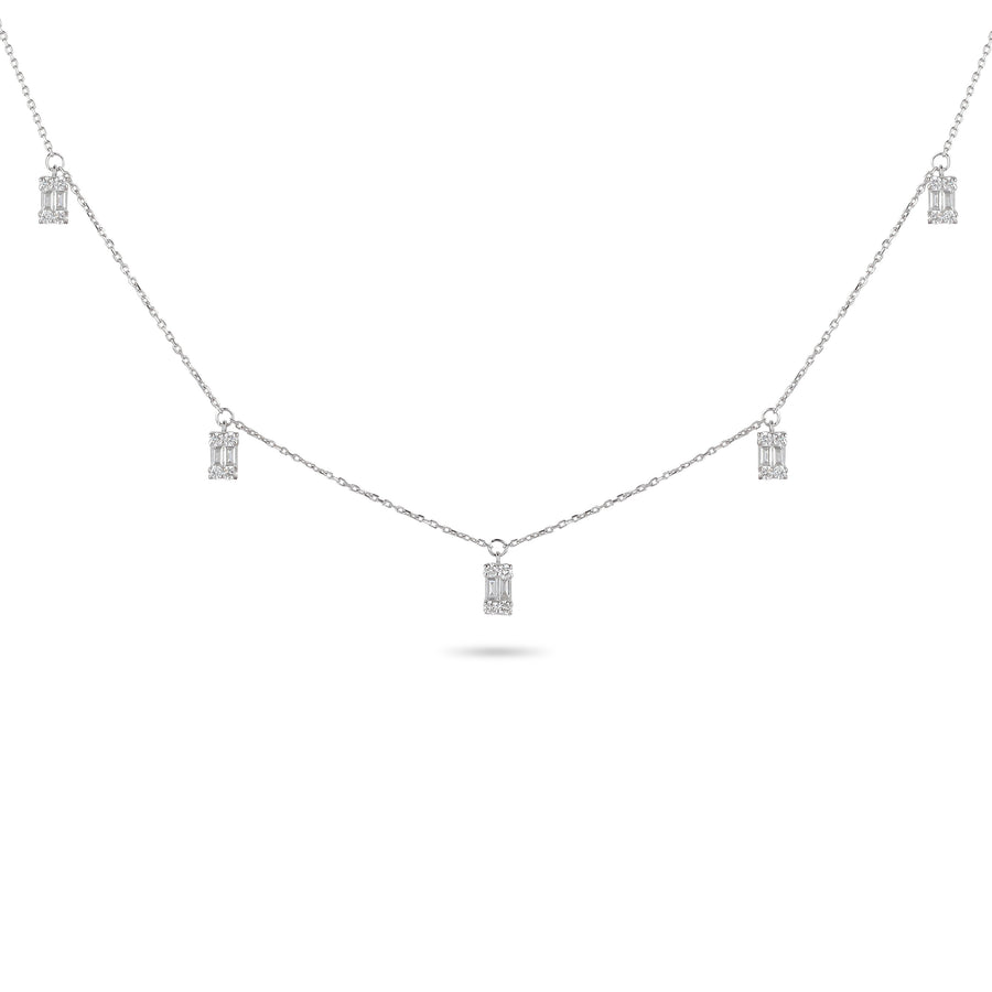 Drop Baguette Diamond Charm Necklace