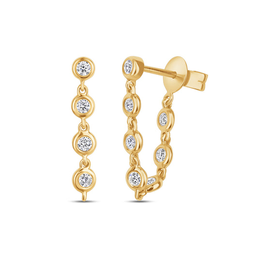 Bezel Diamond Chain Huggie Earrings