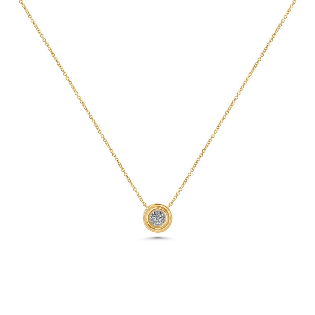 Bezel Round Pave Pendant Necklace