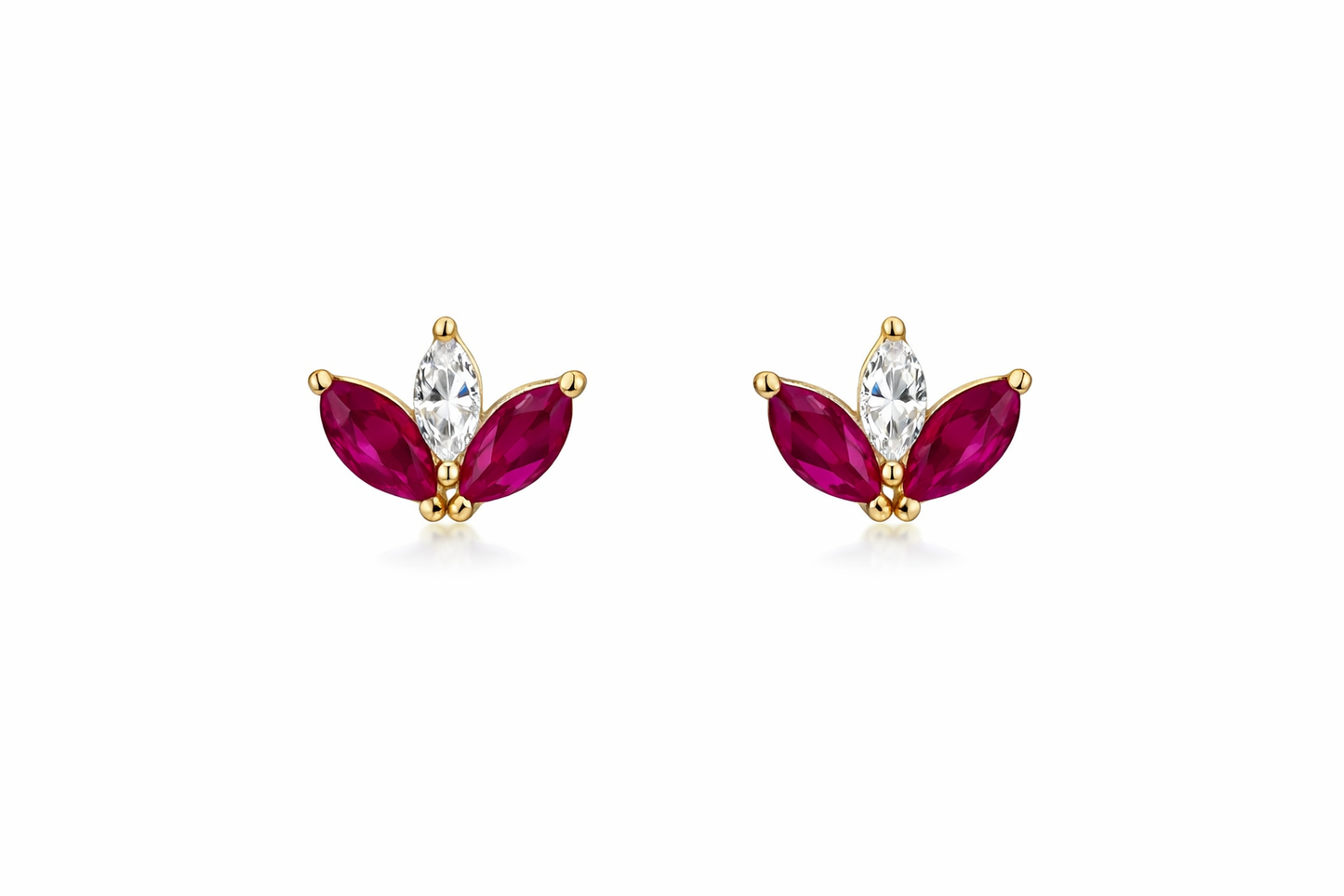 Marquise Diamond & Ruby Flower Studs