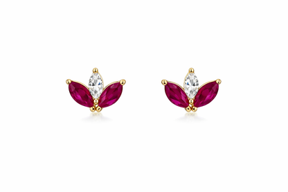 Marquise Diamond & Ruby Flower Studs