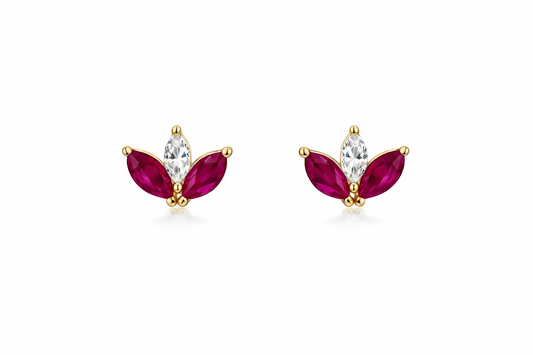 Marquise Diamond & Ruby Flower Studs