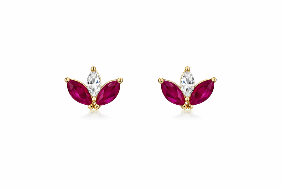 Marquise Diamond & Ruby Flower Studs