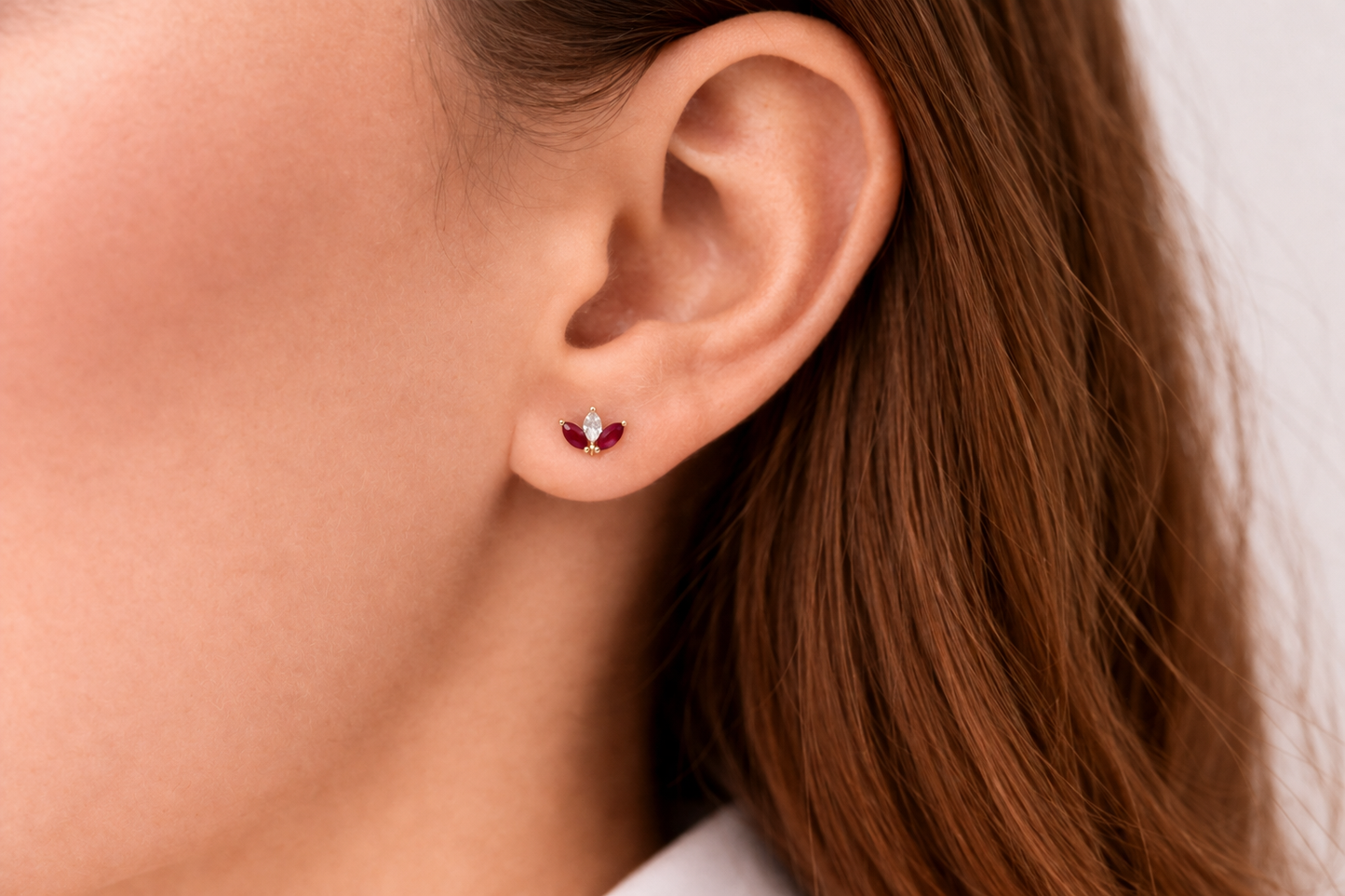 Marquise Diamond & Ruby Flower Studs