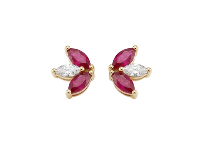 Marquise Diamond & Ruby Flower Studs