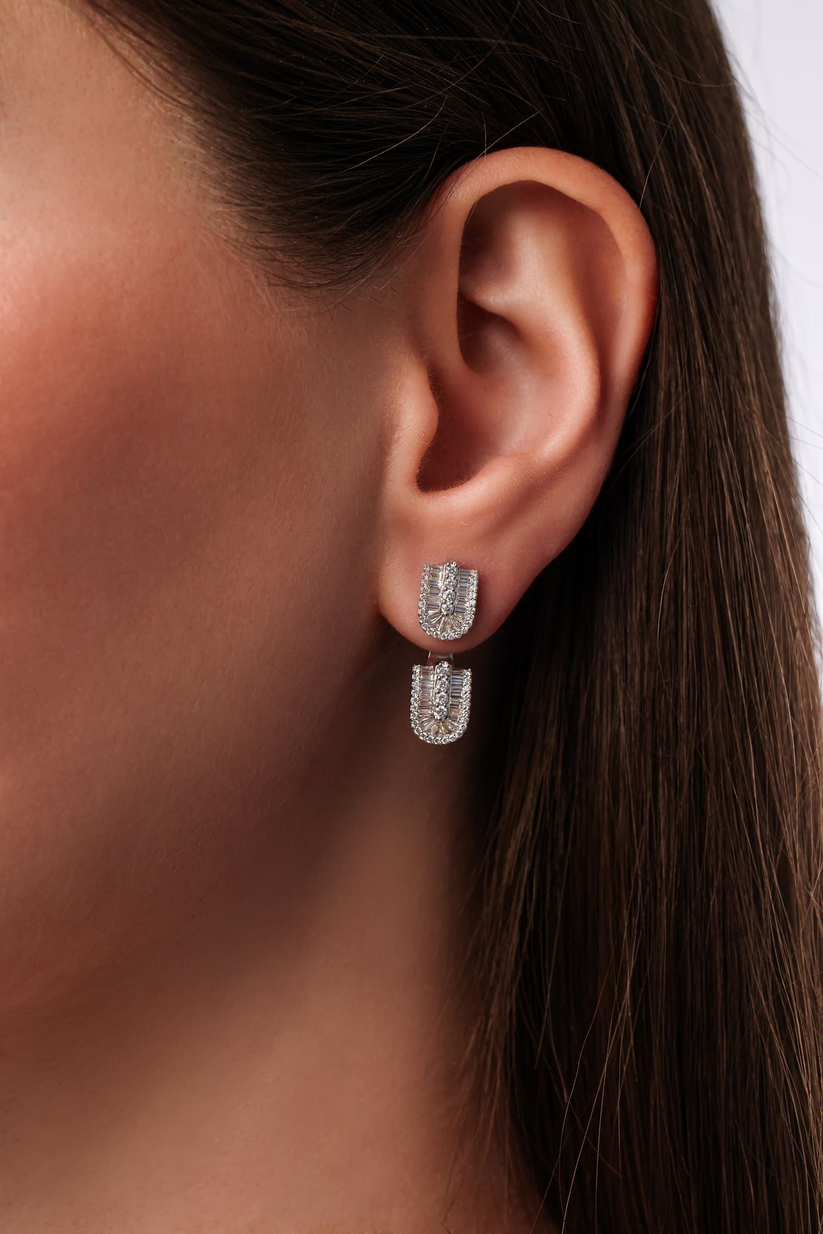 U Floating Baguette Studs Earrings