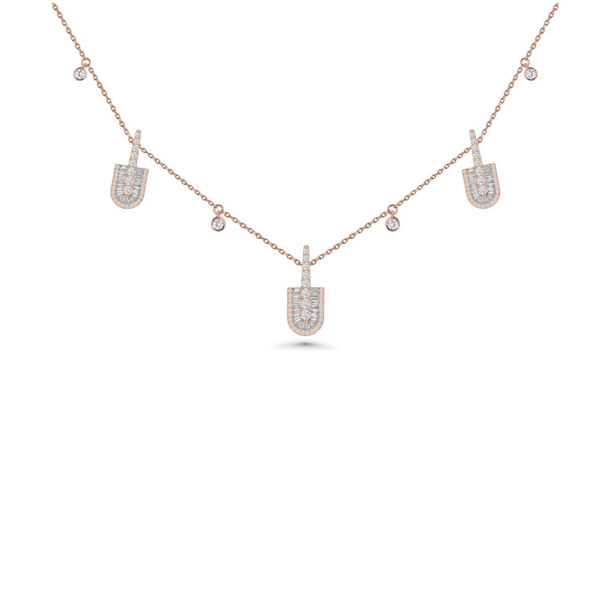U Trio Baguette Necklace With Charms