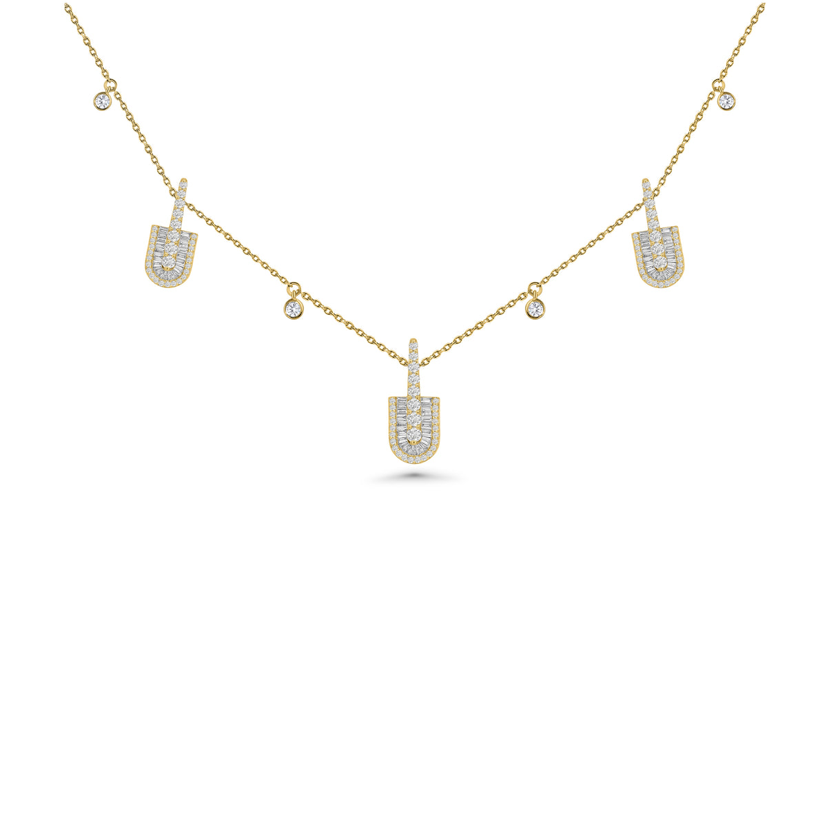 U Trio Baguette Necklace With Charms
