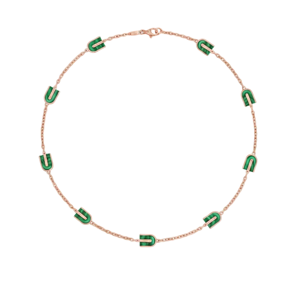 Necklace with green U-shaped malachite